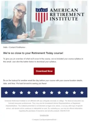 American Retirement Institute email campaign example