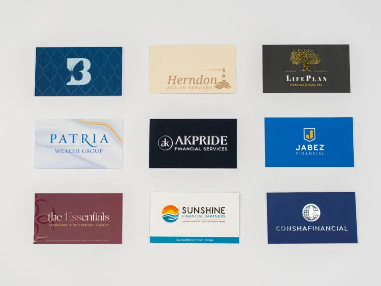 Display of business cards for financial advisors