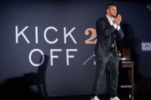Tim Tebow delivers a keynote speech at Kickoff 2020.