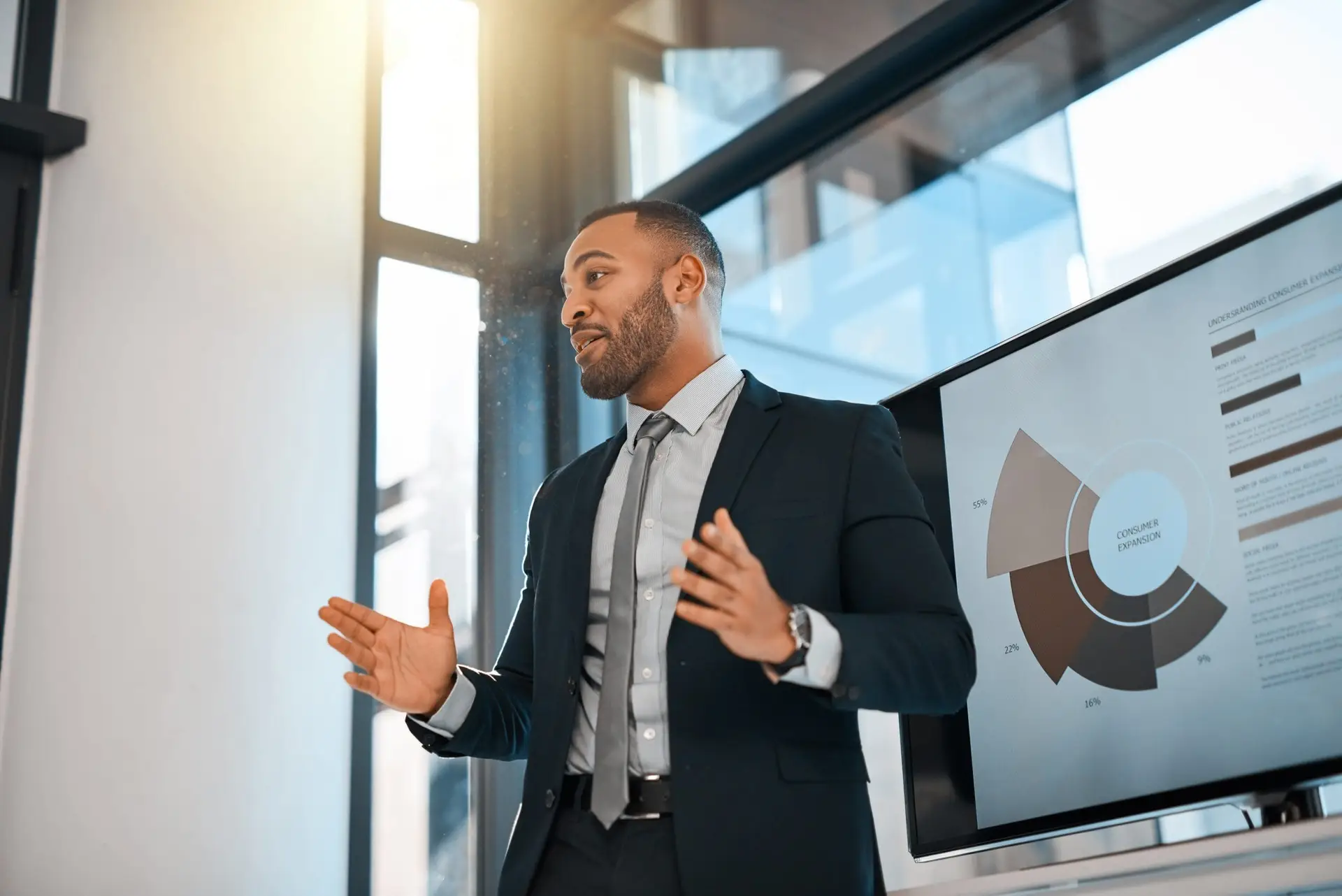 A financial advisor gives a presentation.