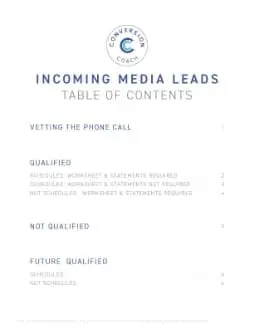 Conversion Coach Program for Media Table of Contents