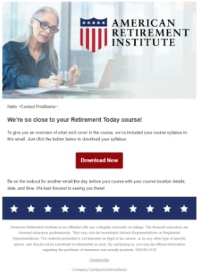American Retirement Institute email campaign example